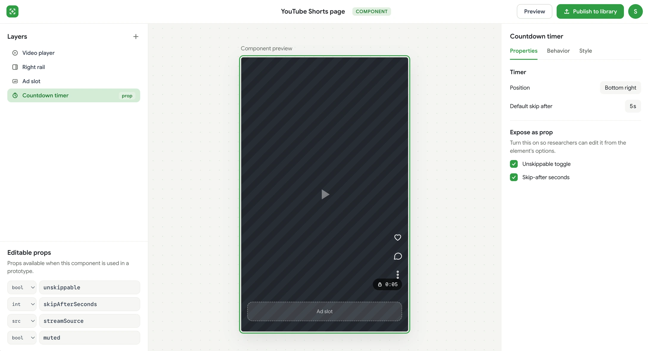 The component editing page