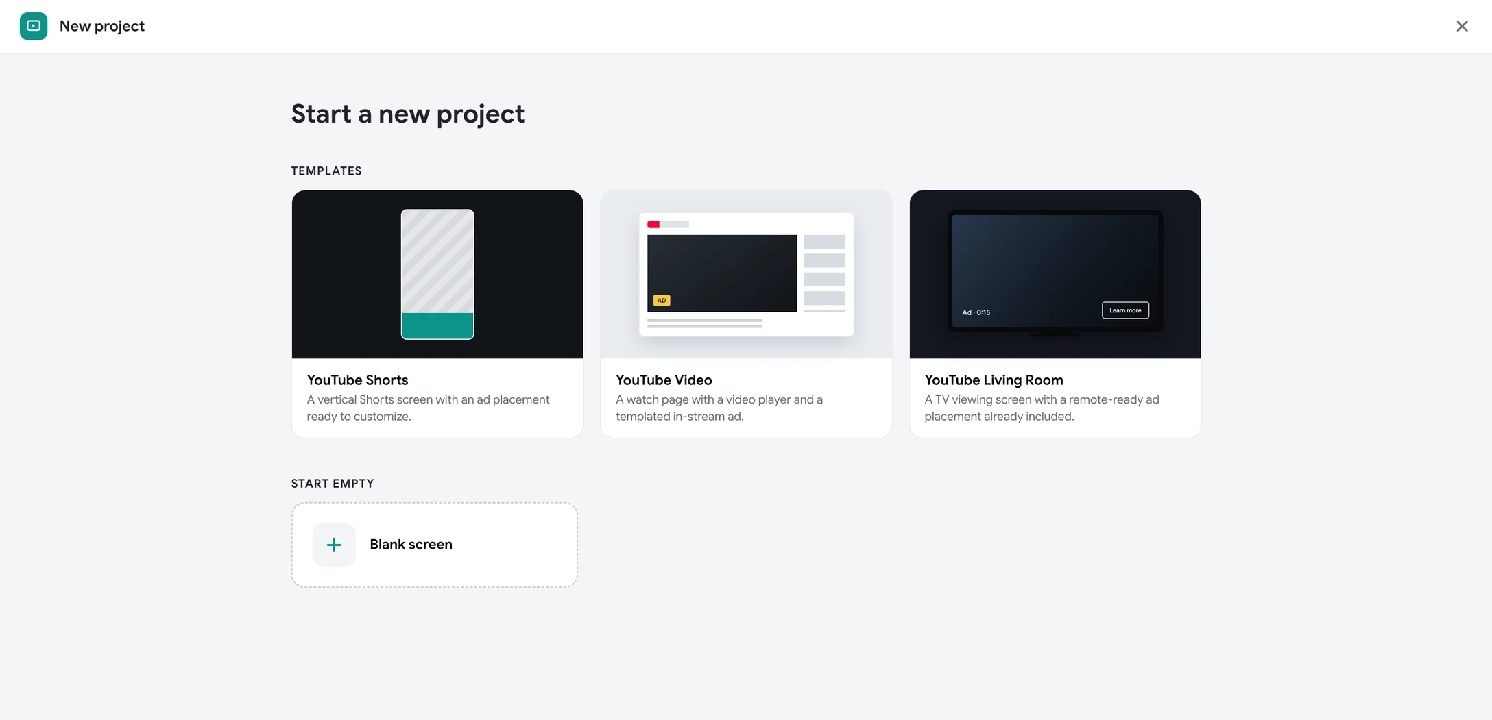 The Start new project page